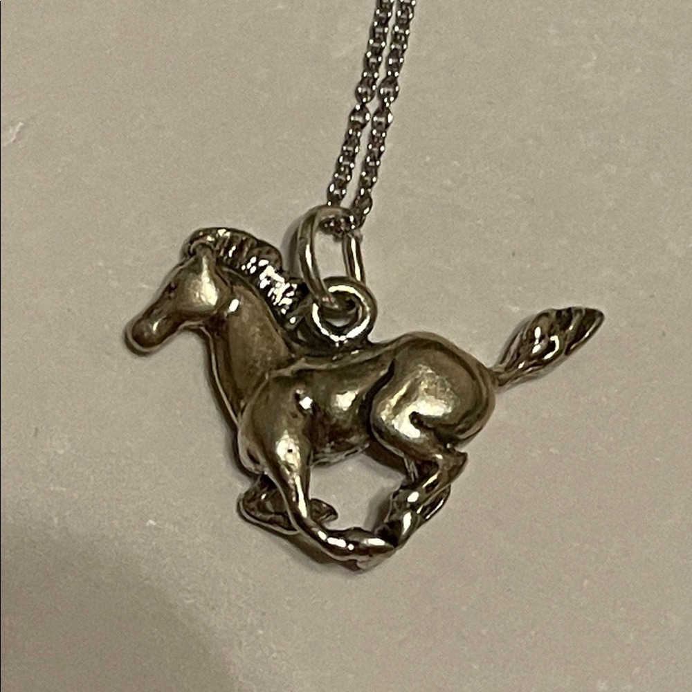 3-D Sterling Silver Running Colt Horse Pendant Necklace NWT